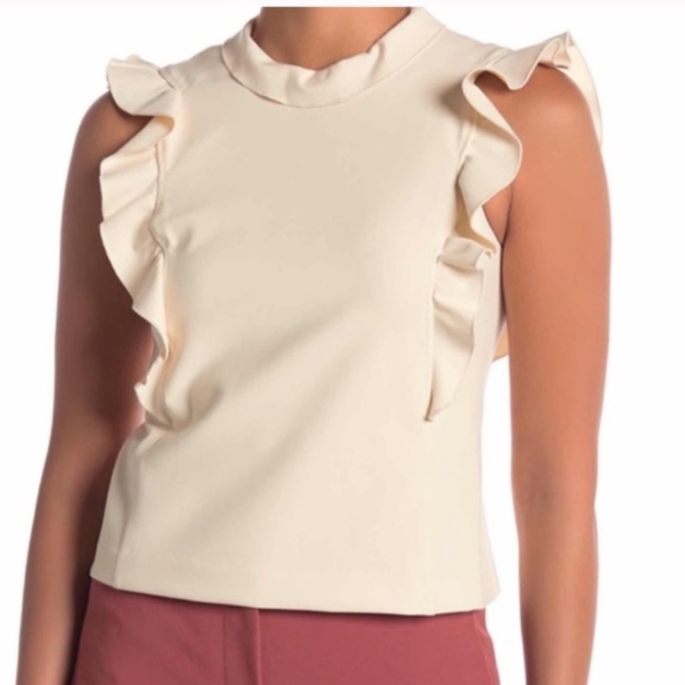 REBECCA TAYLOR Cream Ruffle Sleeveless Zip Top 8